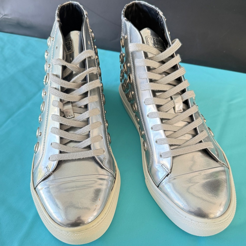 Versace Versus Men's Silver Riveted High Top‎ Leather Sneakers, 39 - Picture 6 of 15